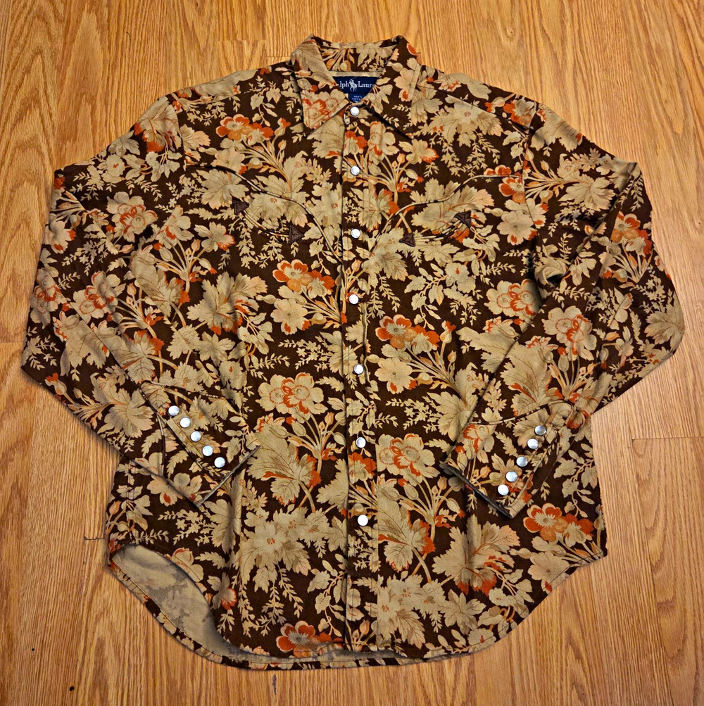 Vintage Ralph Lauren Floral Western Snap Shirt Women's 8 Brown 100% Cotton